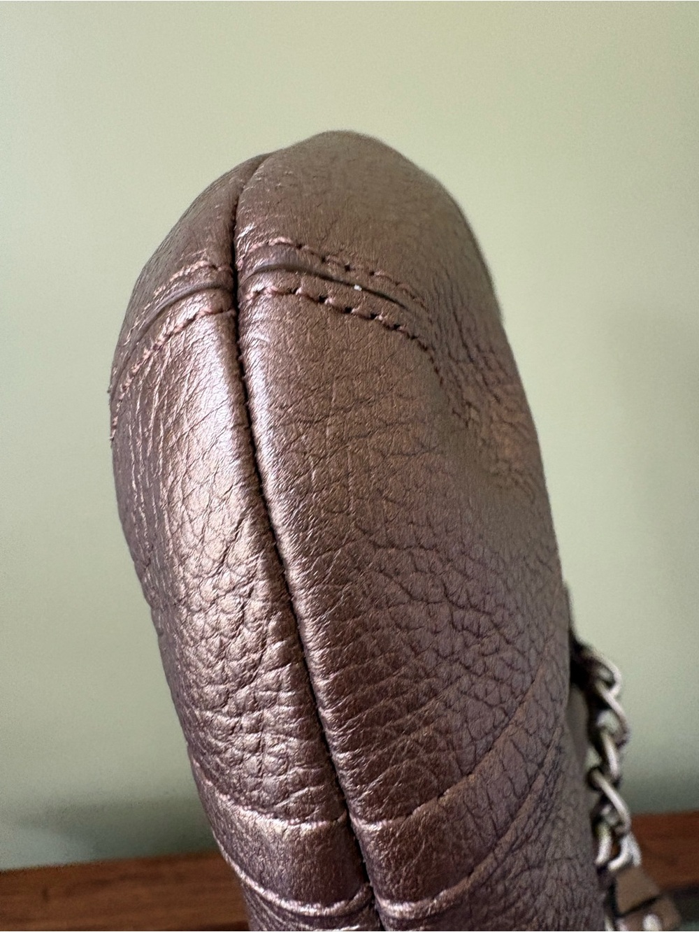 Coach Metallic Bronze Pebbled Leather Hobo Shoulder Bag with Chain Charm - Picture 13 of 13